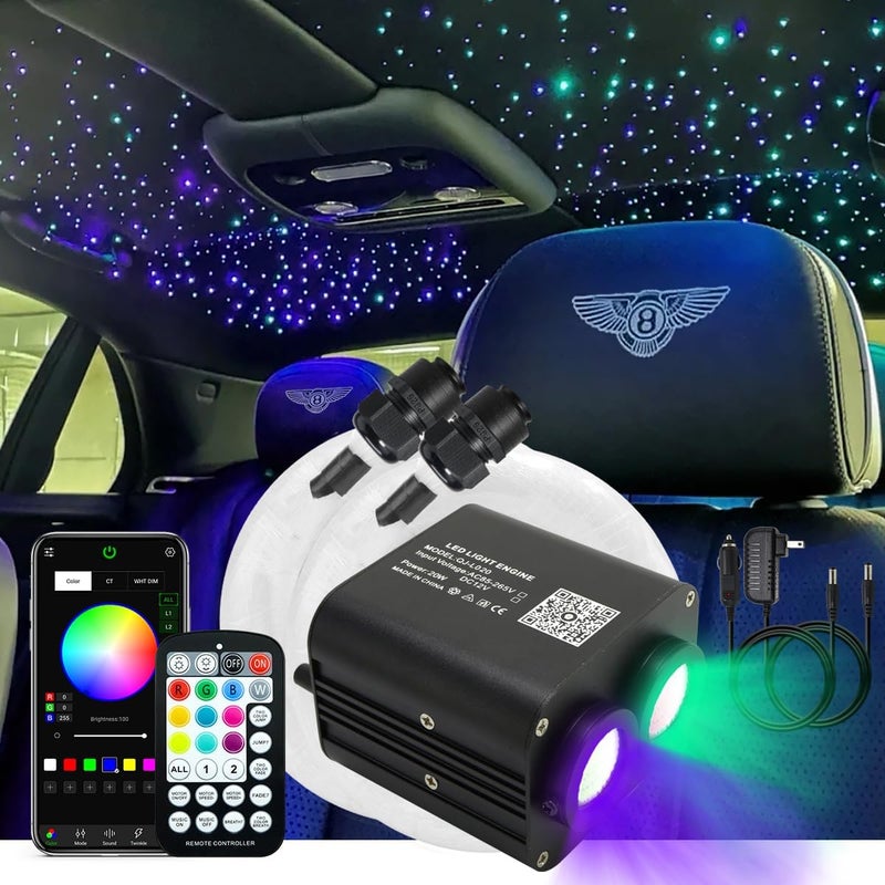 AKEPO APP 20W Dual-Head Fiber Optic Lights, 2 Light Color Heads RGBW Twinkle+9.8ft/3m 600pcs of 0.03in Optical Fibers+Sound Activated Fiber Optic Star Ceiling Light Kit for Car Headliner Star/Home - Image 1